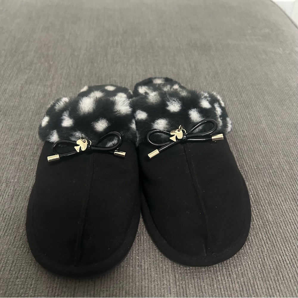 Kate Spade Black Slippers with Polka Dot Trim